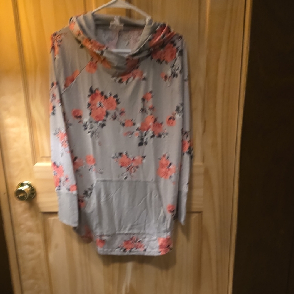 LuLaRoe Gray and Pink Floral Hoodie